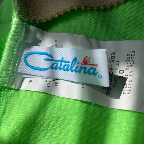 Vintage 80s Catalina Neon Lime Green Ribbed Textured One-Piece Swimsuit - Picture 10 of 11